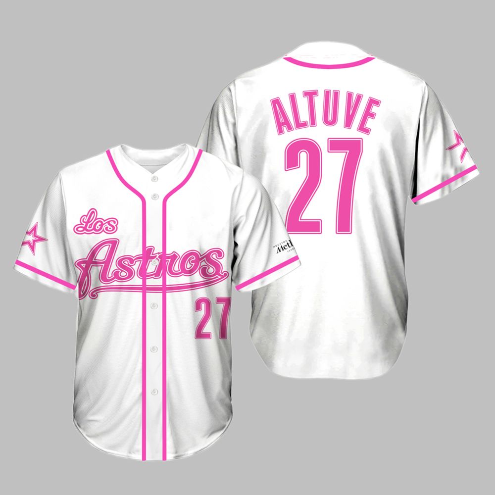 2025 Astros Jose Altuve Throwback White and Pink Jersey Giveaway baseball jersey product view 1