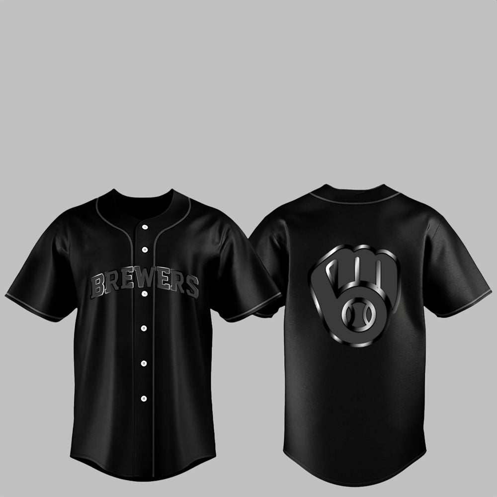 2025 Brewers Back In Black Jersey baseball jersey product view 1