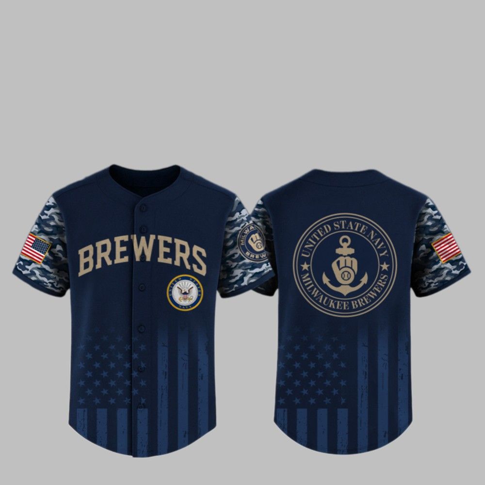 2025 Brewers US Navy Appreciation Night Jersey baseball jersey product view 1