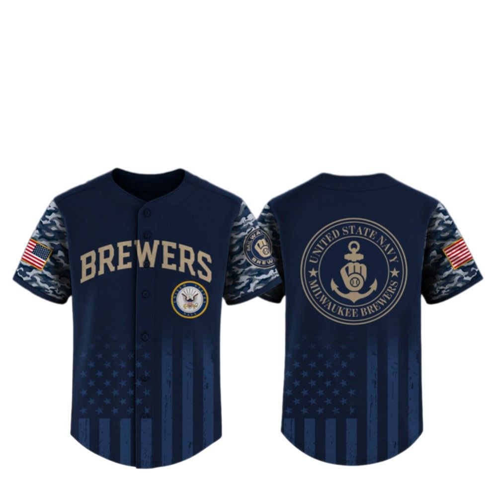 2025 Brewers US Navy Appreciation Night Jersey baseball jersey product view 2