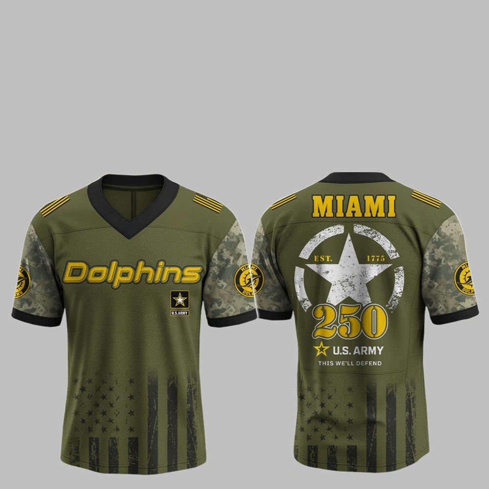 2025 Dolphins 250th Anniversary US Army Jersey - Grishko.com football jersey product view 1