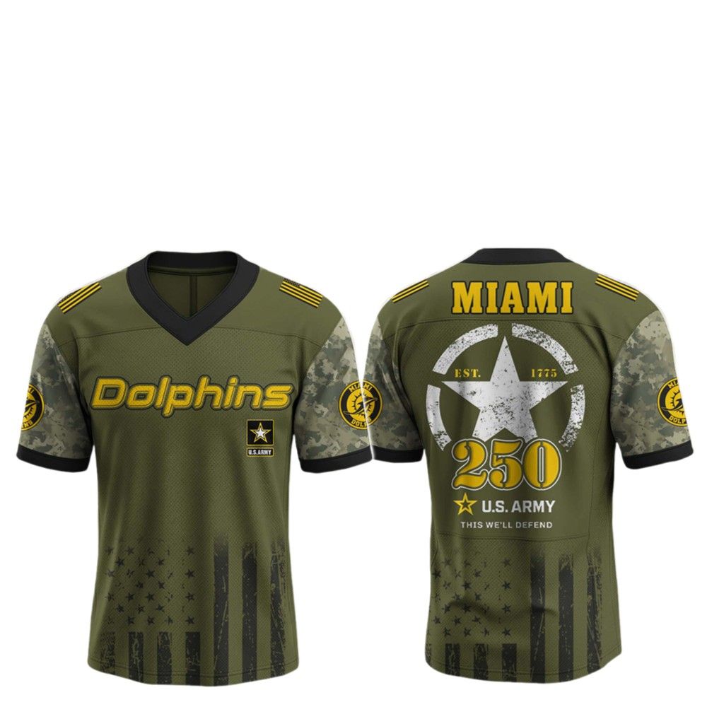 2025 Dolphins 250th Anniversary US Army Jersey - Grishko.com football jersey product view 2