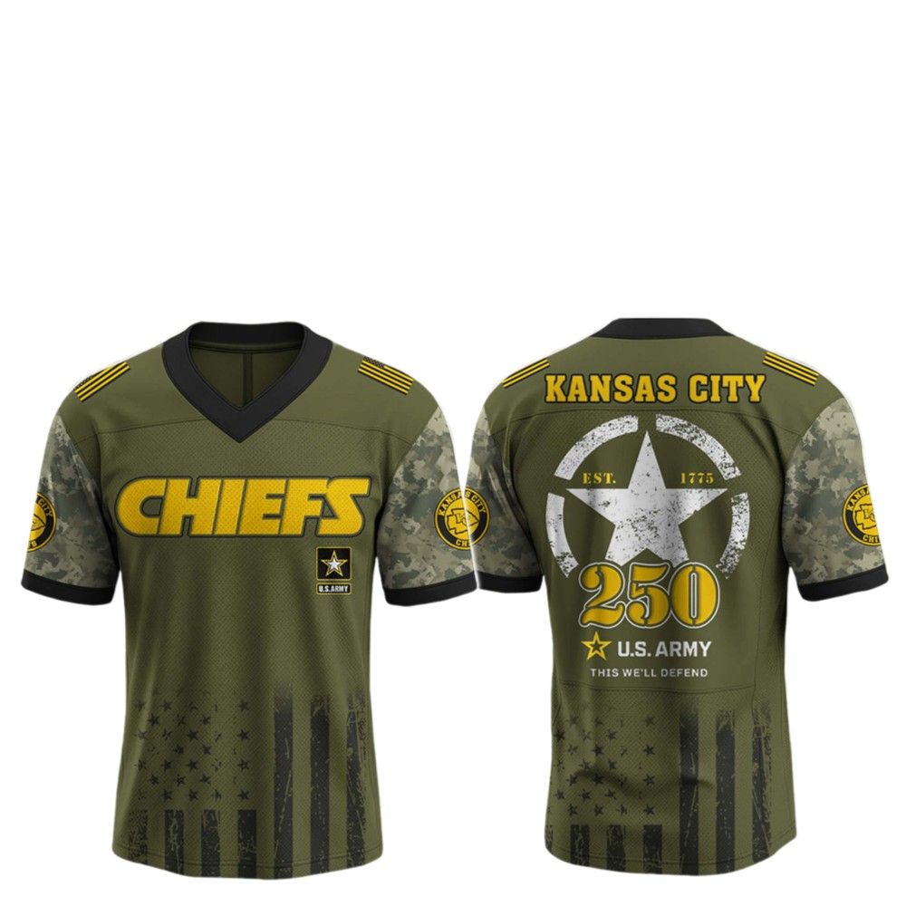 2025 KC Chiefs 250th Anniversary US Army Jersey - Grishko.com football jersey product view 2