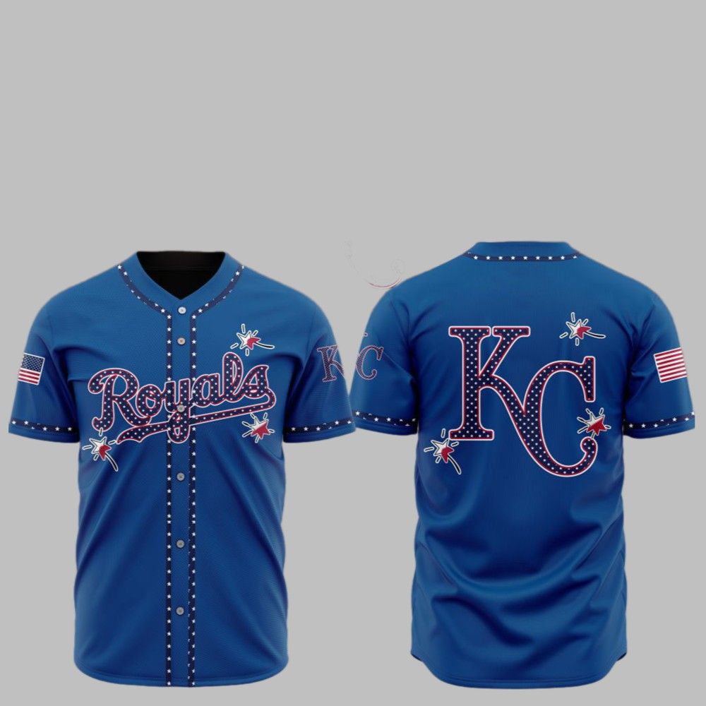 2025 KC Royals Happy Independence Day Baseball Jersey - Grishko.com baseball jersey product view 1