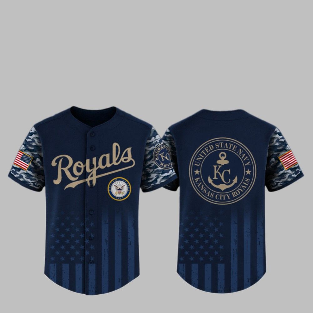 2025 KC Royals US Navy Appreciation Night Jersey - Grishko.com baseball jersey product view 1