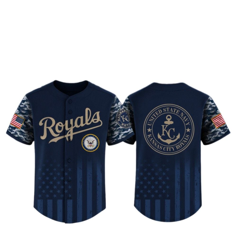 2025 KC Royals US Navy Appreciation Night Jersey - Grishko.com baseball jersey product view 2
