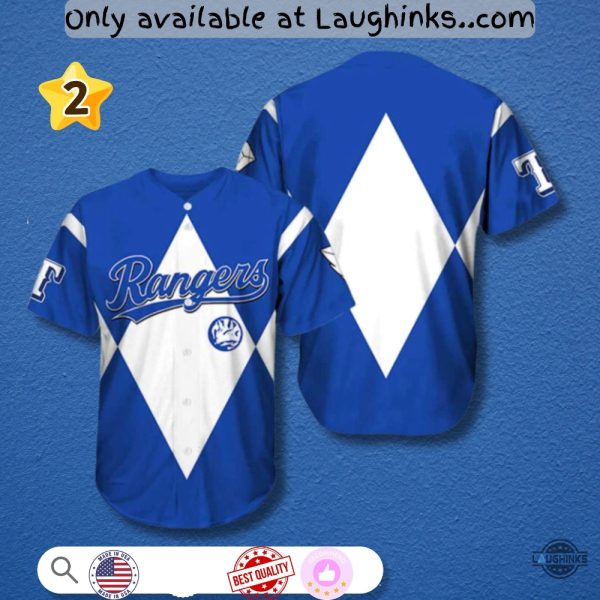 2025 Texas Rangers Blue And Red Power Rangers Night Baseball Jersey Shirt baseball jersey product view 1