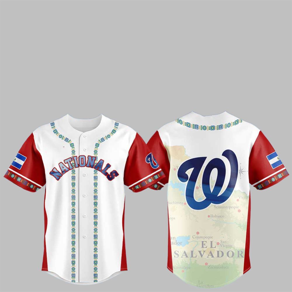 2025 Washington Nationals Salvadoran Heritage Jersey baseball jersey product view 1