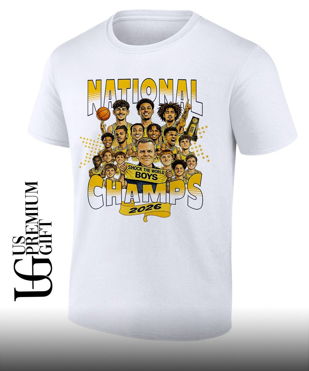 2026 National Champs Michigan Wolverines Basketball Shock The World Boys caricature shirt Unisex T-shirt, Sweatshirt, Hoodie, Long Sleeve Tee - T-Shirt, Sweatshirt, Hoodie