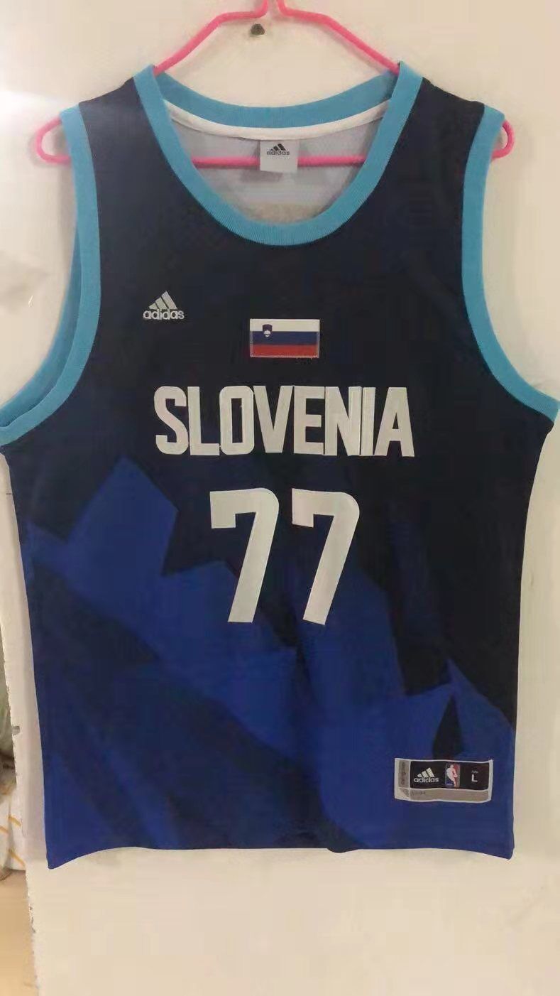#77 Doncic Tokyo Olympic Slovenia jersey blue (heat pressed) Tokyo Olympics Team Doncic Navy Style 1 sports jersey product view 1
