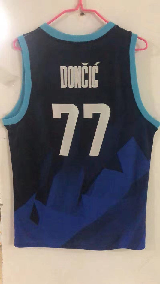 #77 Doncic Tokyo Olympic Slovenia jersey blue (heat pressed) Tokyo Olympics Team Doncic Navy Style 2 sports jersey product view 1