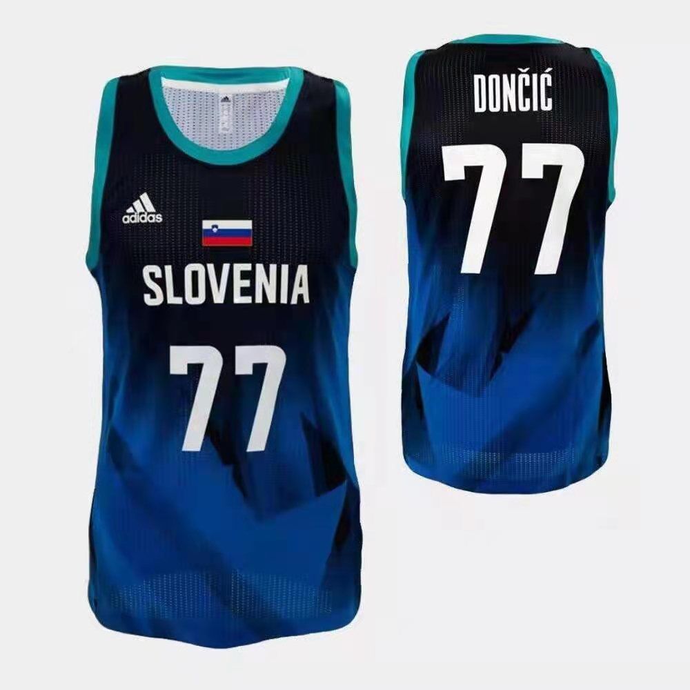 #77 Doncic Tokyo Olympic Slovenia jersey blue (heat pressed) Tokyo Olympics Team Doncic Navy Style 3 sports jersey product view 1