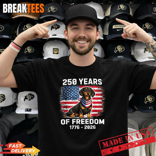 250 Years America Anniversary Dachshund 250th Anniversary T-Shirt Unisex T-shirt, Sweatshirt, Hoodie, Long Sleeve Tee - T-Shirt, Sweatshirt, Hoodie