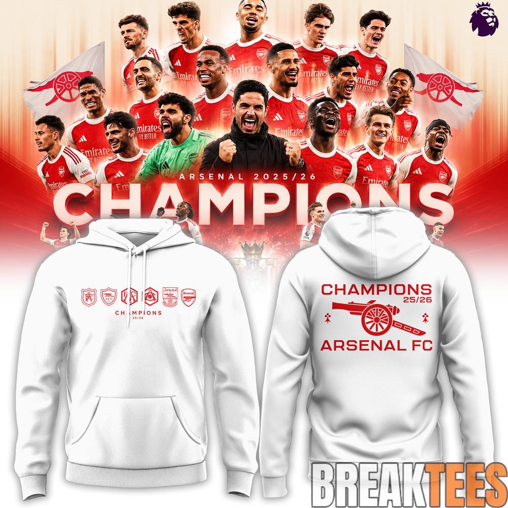 26 Arsenal Premier League Champions Gunners Hoodie Unisex T-shirt, Sweatshirt, Hoodie, Long Sleeve Tee - T-Shirt, Sweatshirt, Hoodie