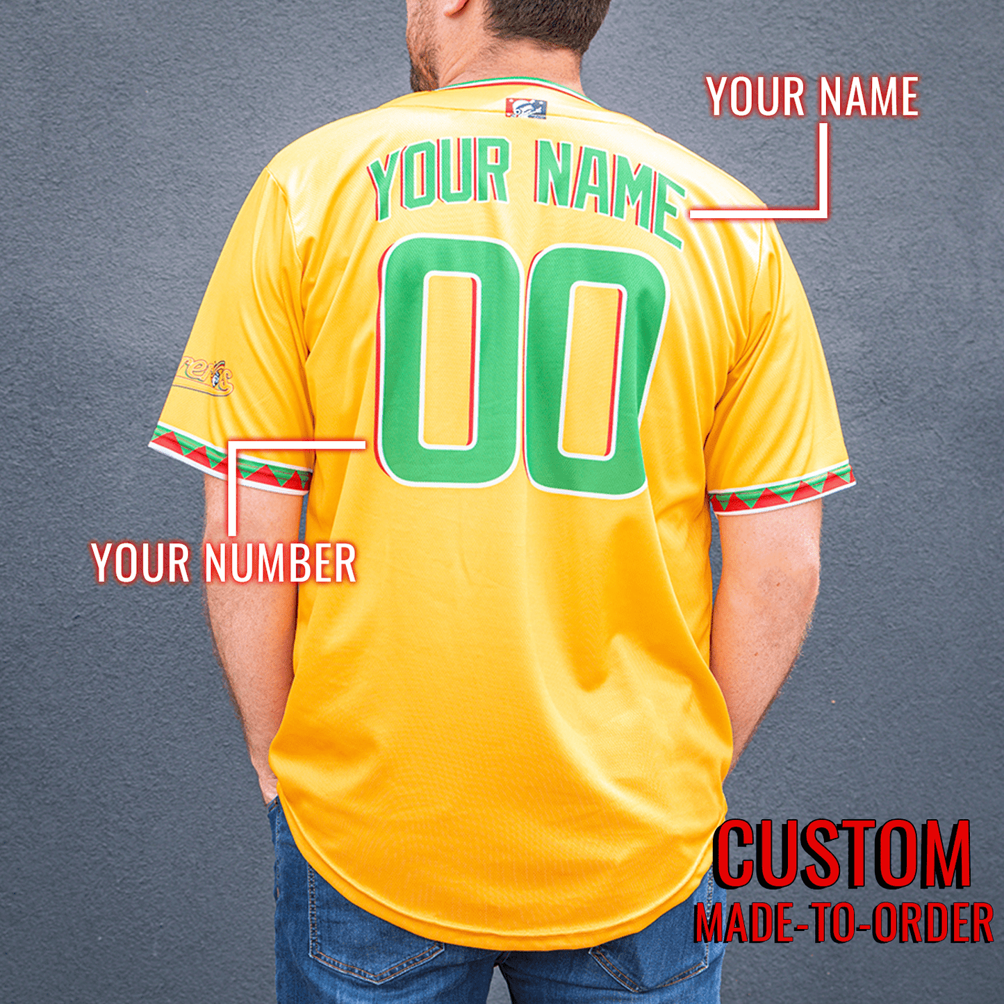 Golden Sombreros Seamhead Baseball League Jersey (Away) *CUSTOM* baseball jersey product view 2
