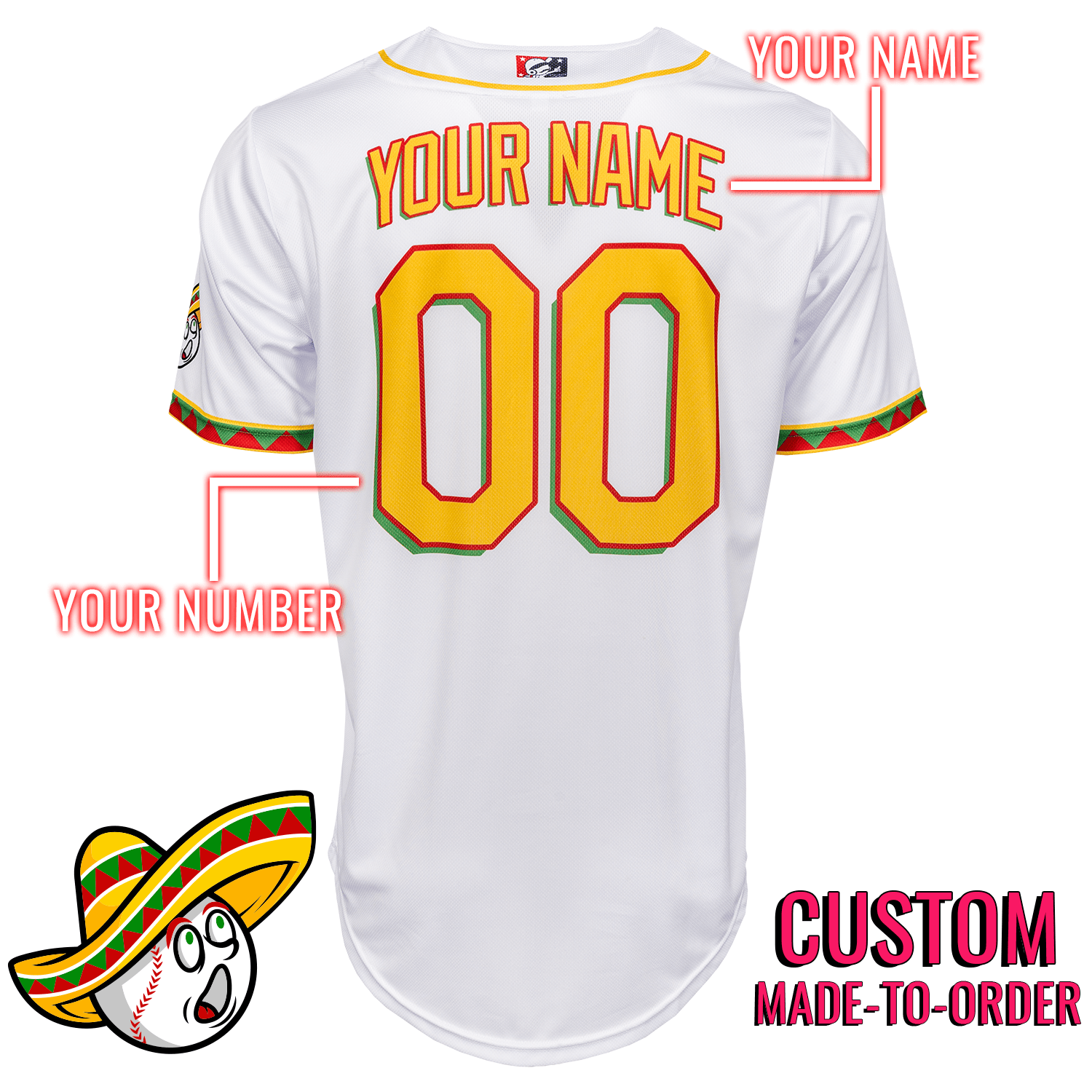 Golden Sombreros Seamhead Baseball League Jersey (Home) *CUSTOM* baseball jersey product view 2