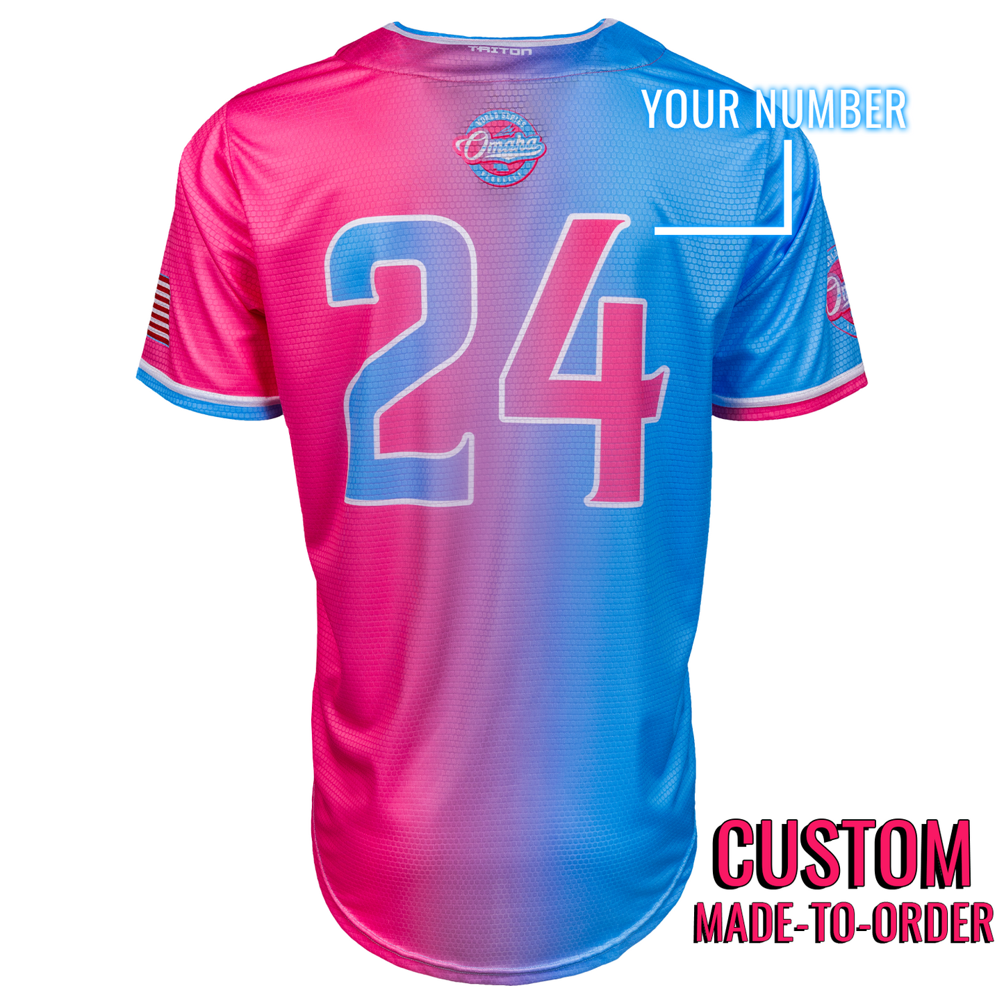 Omaha World Series Baseball Jersey *CUSTOM* (Cotton Candy) baseball jersey product view 2
