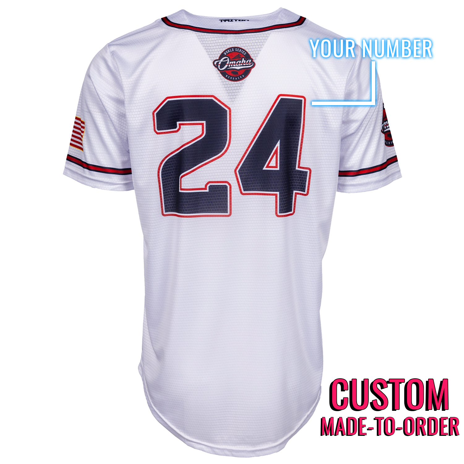 Omaha World Series Baseball Jersey *CUSTOM* (White) baseball jersey product view 2