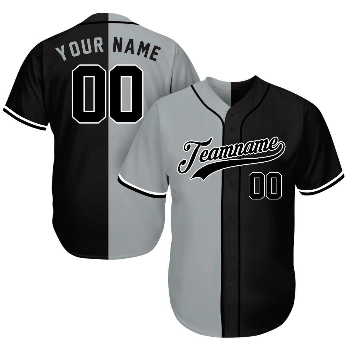 Custom Team Baseball Jerseys - Great Gifts For Baseball Fans - Split Gray Black - Personalized Baseball Father's Day Gifts baseball jersey product view 1