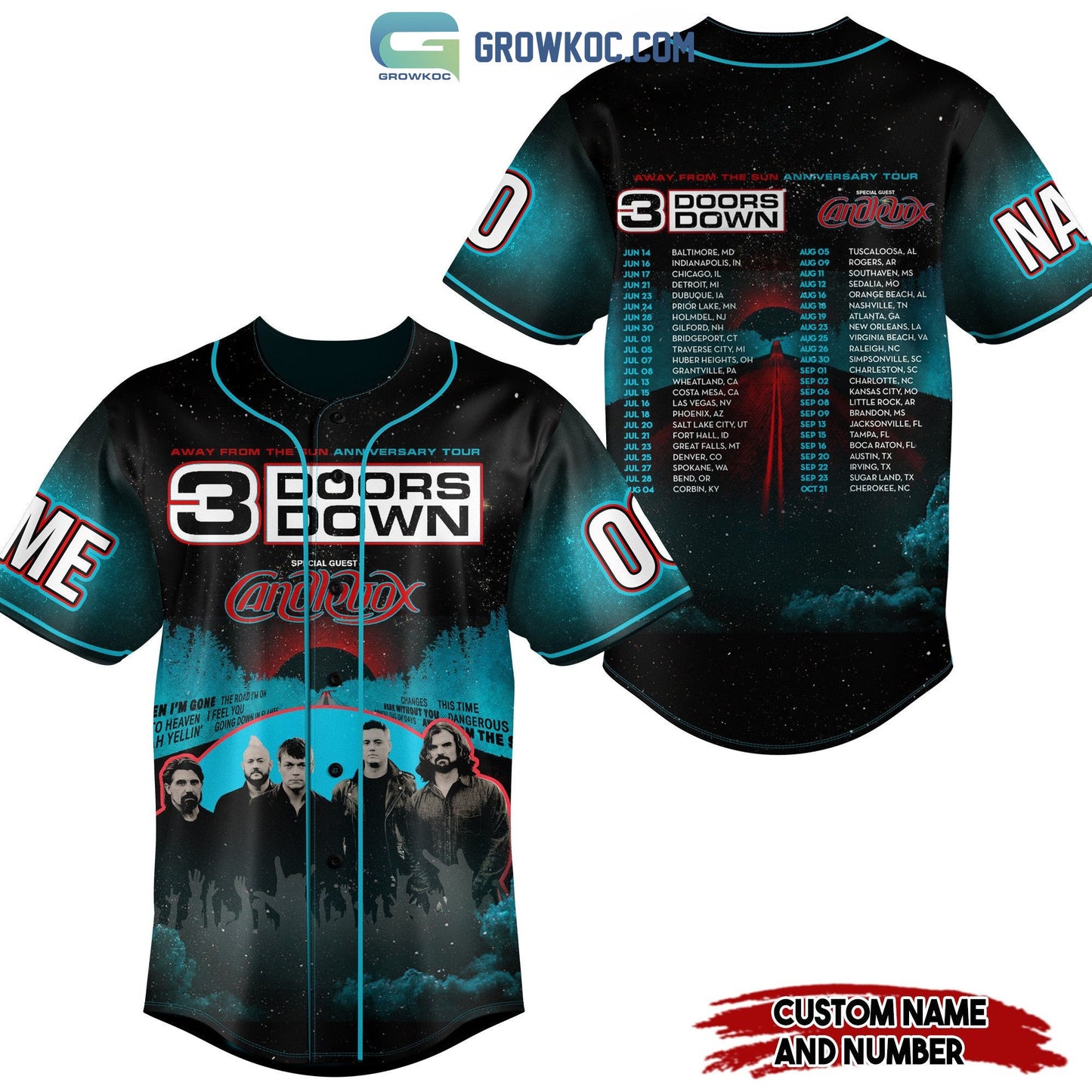 3 Doors Down Away From The Sun Anniversary Tour Personalized Baseball Jersey baseball jersey product view 1