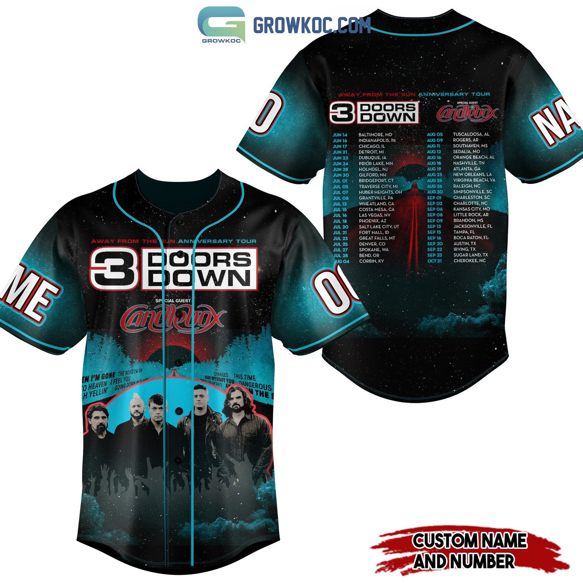 3 Doors Down Away From The Sun Anniversary Tour Personalized Baseball Jersey baseball jersey product view 1