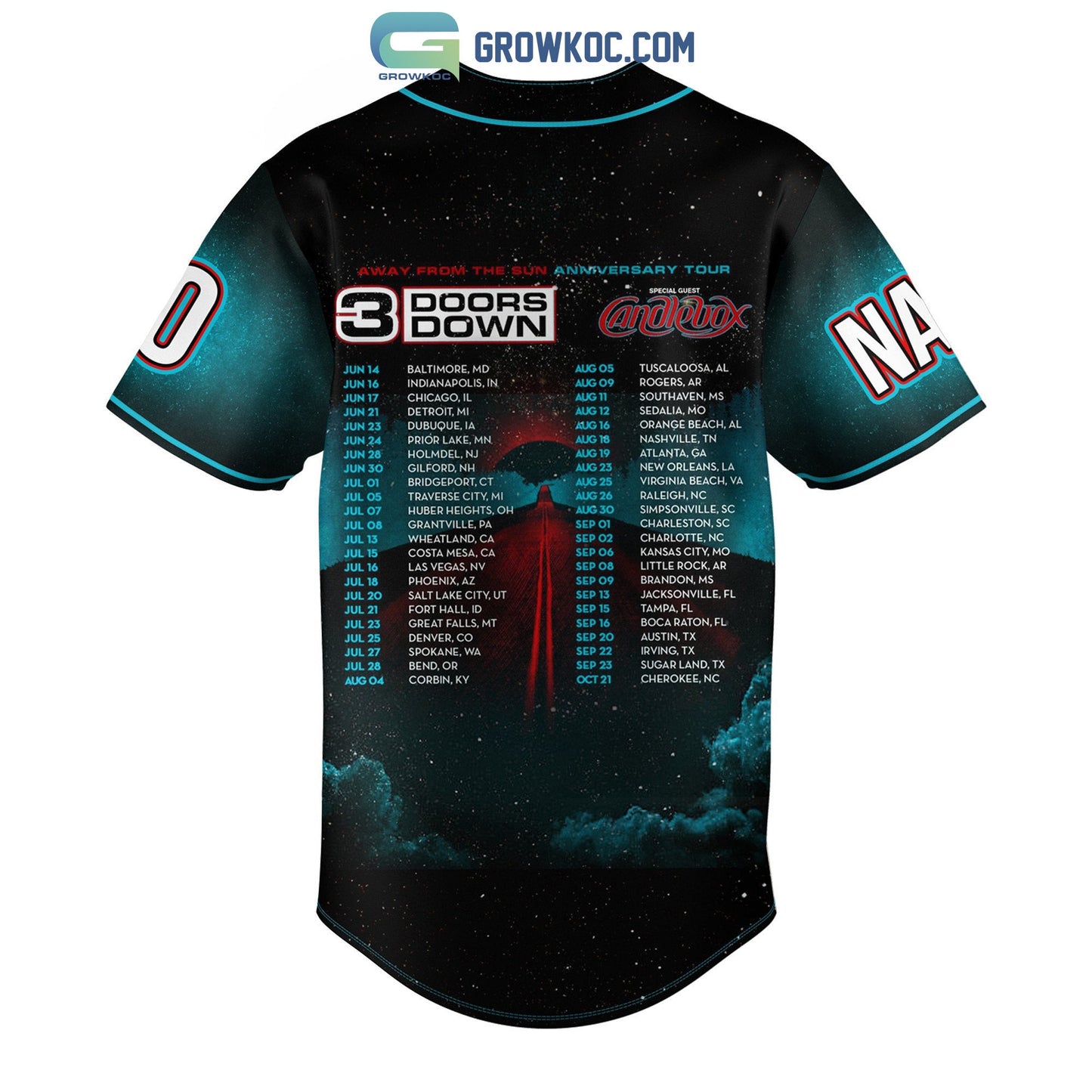 3 Doors Down Away From The Sun Anniversary Tour Personalized Baseball Jersey baseball jersey product view 3