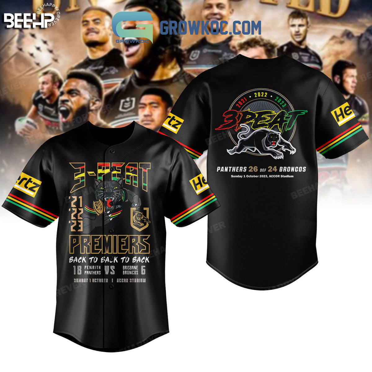 3 Peat Premiers Back To Back To Back Penrith Panther Baseball Jersey baseball jersey product view 1