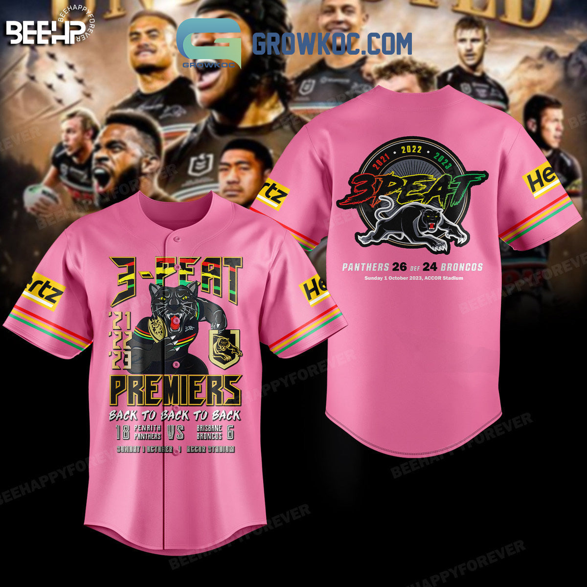 3 Peat Premiers Back To Back To Back Penrith Panther Baseball Jersey baseball jersey product view 2