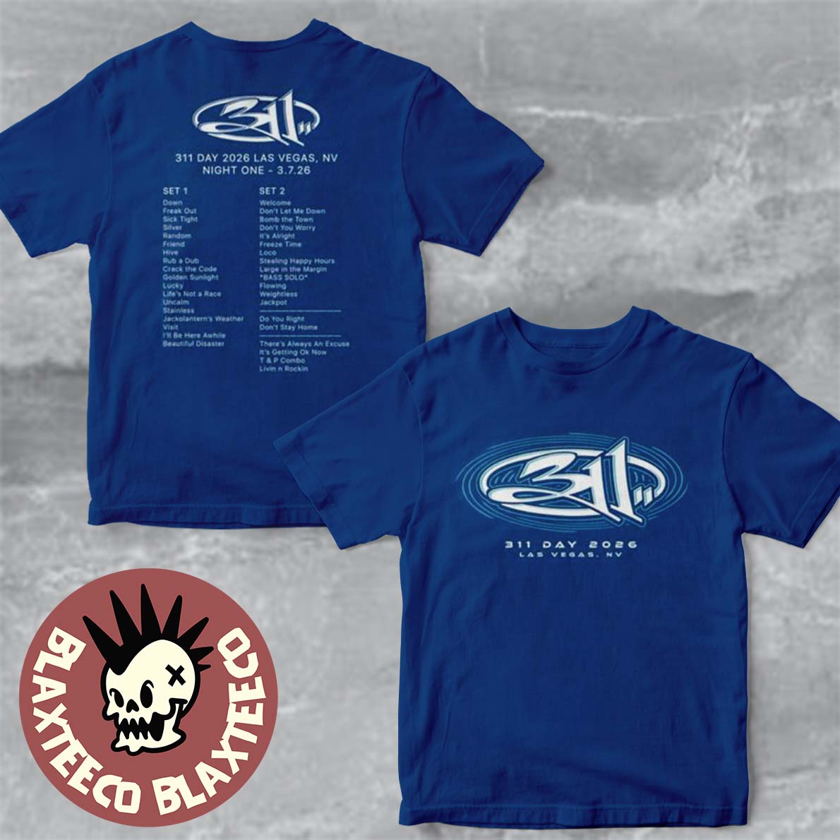 311 Band 311 Day Las Vegas Nevada 2026 Merch Night 1 Set List Tee Dolby Live At Park MGM On March 7-8 2026 T-Shirt - T-Shirt, Sweatshirt, Hoodie
