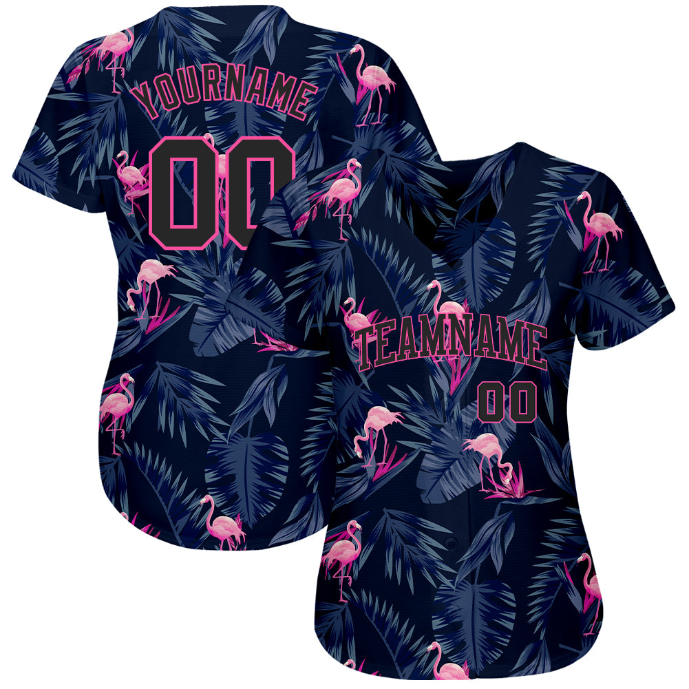 Custom 3D Pattern Design Hawaii Flamingo Authentic Baseball Jersey baseball jersey product view 3