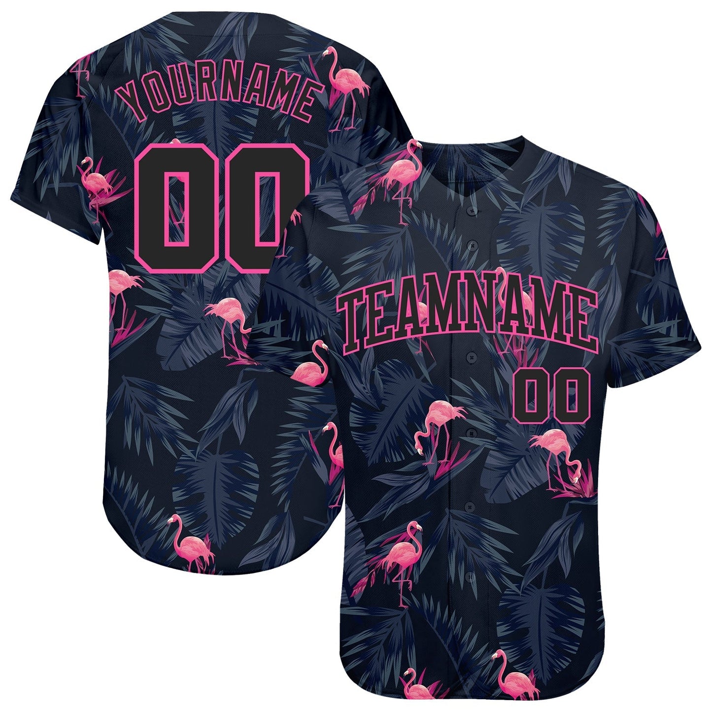Custom 3D Pattern Design Hawaii Flamingo Authentic Baseball Jersey baseball jersey product view 1
