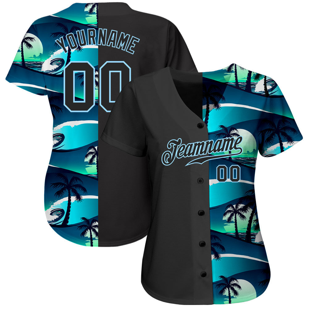 Custom 3D Pattern Design Tropical Hibiscus And Palm Trees Authentic Baseball Jersey baseball jersey product view 2