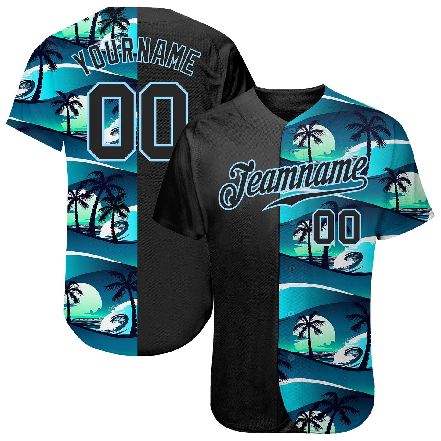 Custom 3D Pattern Design Tropical Hibiscus And Palm Trees Authentic Baseball Jersey baseball jersey product view 1