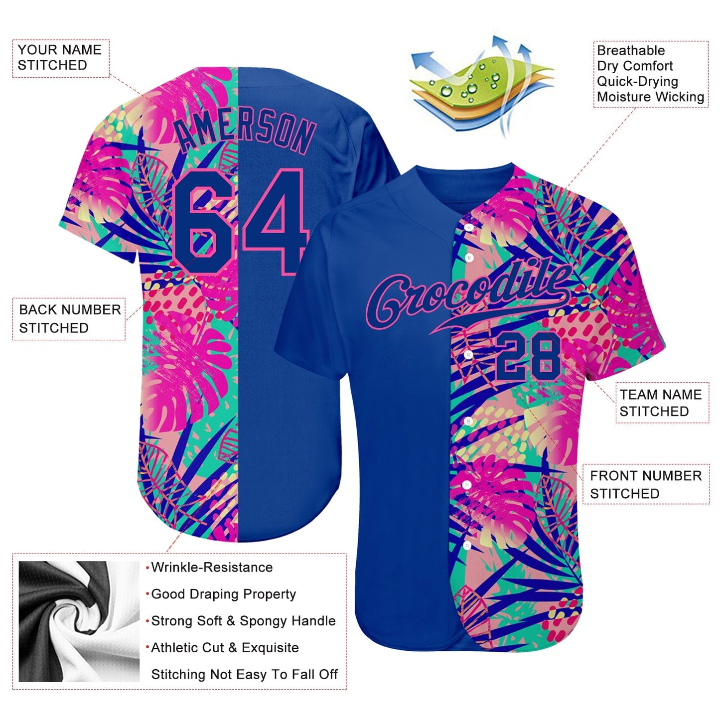 Custom 3D Pattern Design Summer Authentic Baseball Jersey baseball jersey product view 3