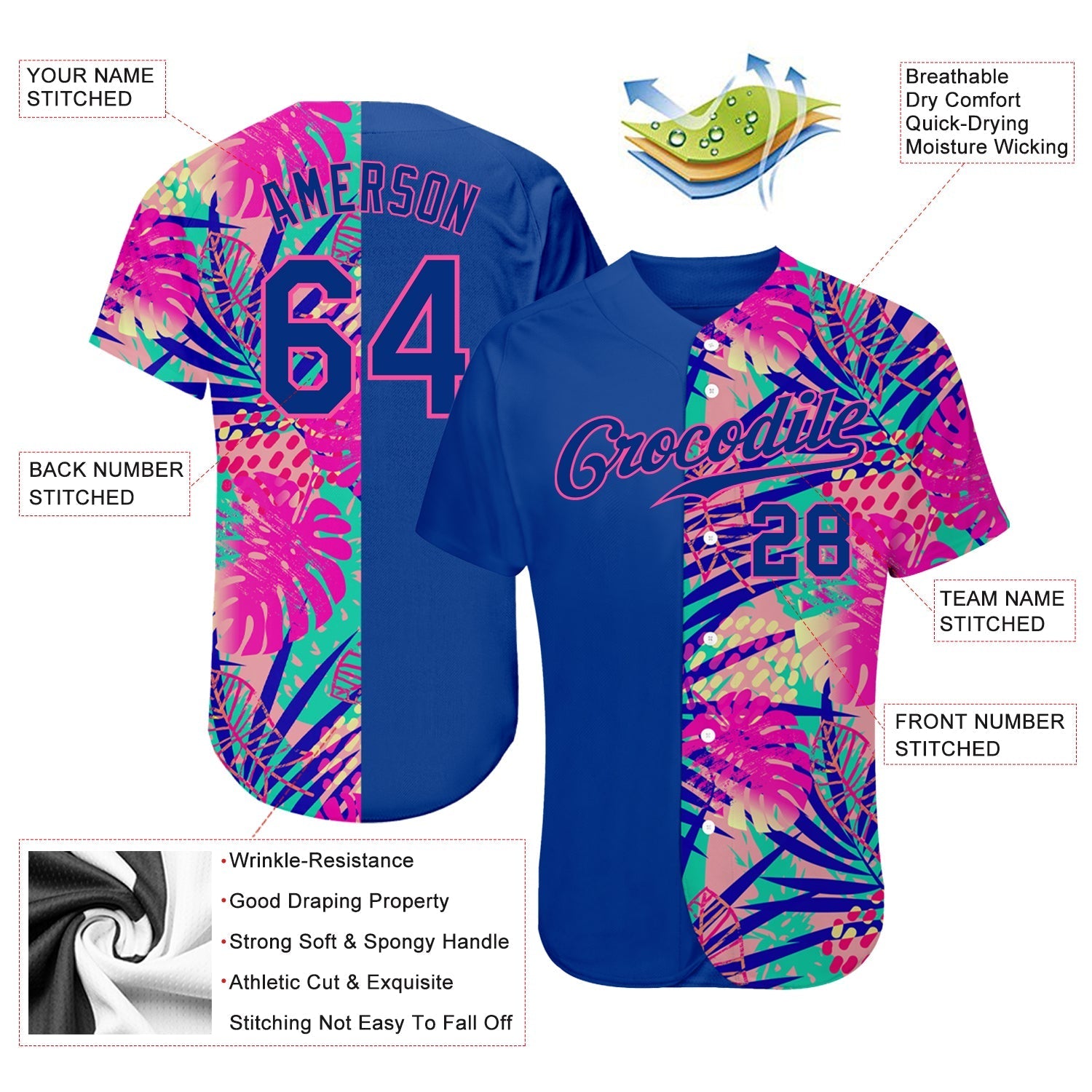 Custom 3D Pattern Design Summer Authentic Baseball Jersey baseball jersey product view 3