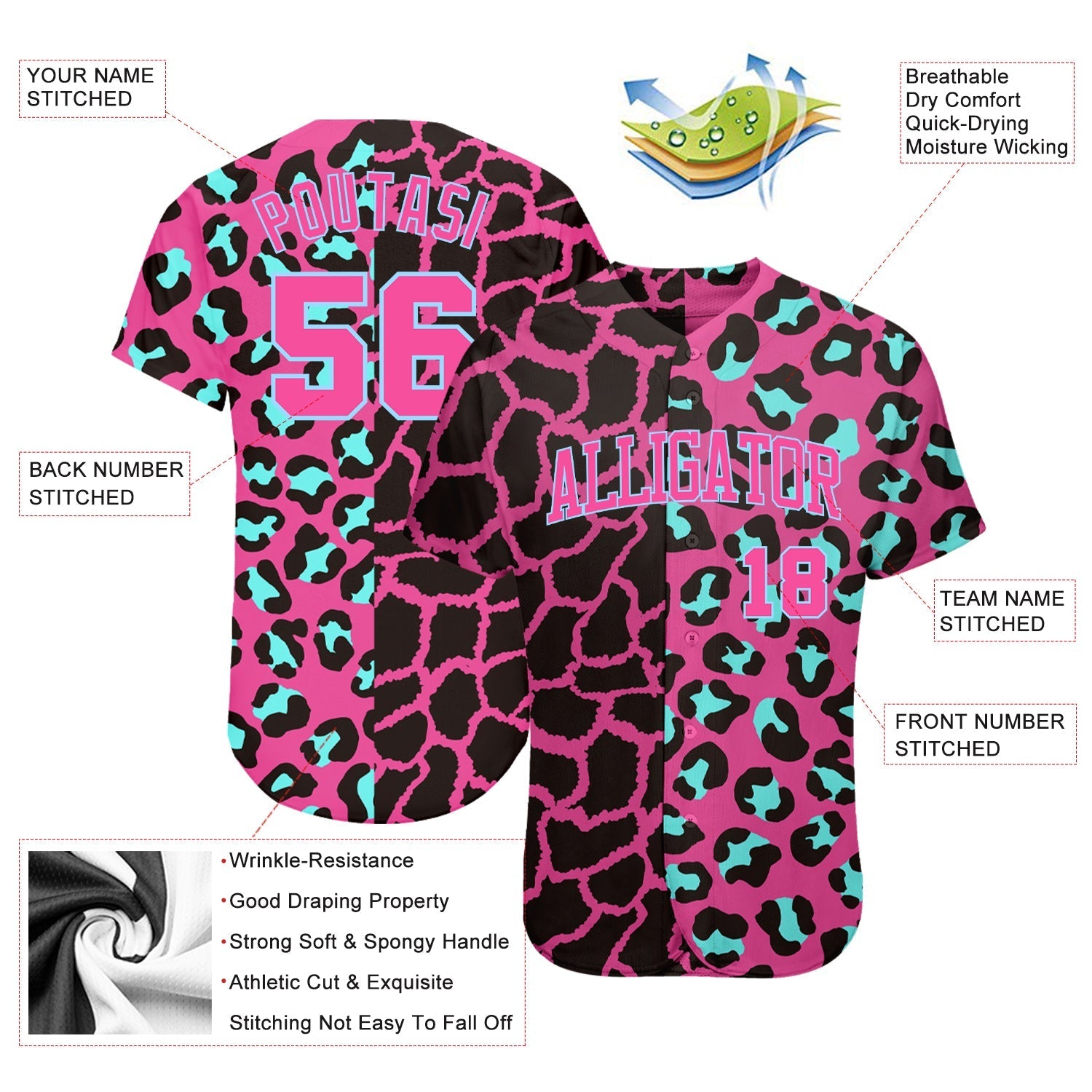 Custom 3D Pattern Design Leopard Authentic Baseball Jersey baseball jersey product view 3