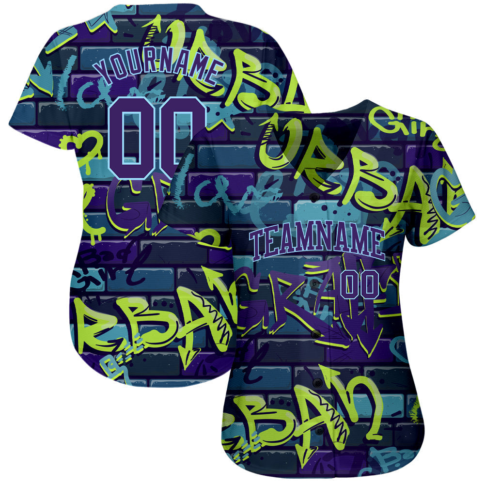 Custom 3D Pattern Design Abstract Graffiti Authentic Baseball Jersey baseball jersey product view 2
