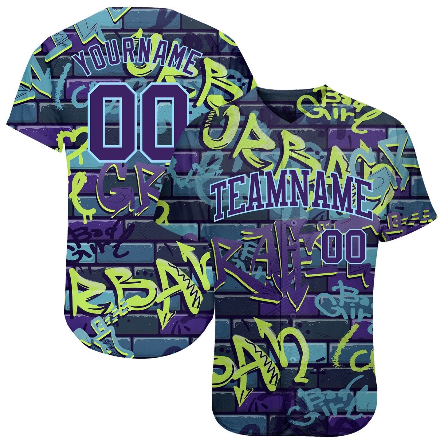 Custom 3D Pattern Design Abstract Graffiti Authentic Baseball Jersey baseball jersey product view 1