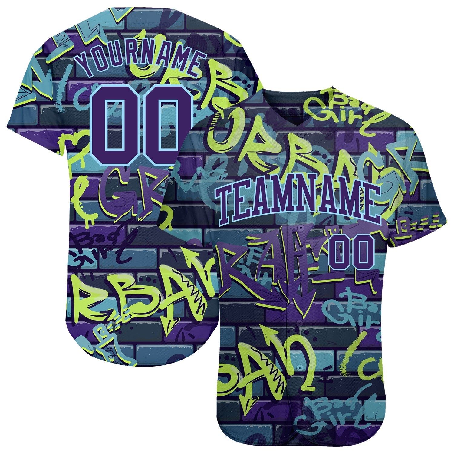 Custom 3D Pattern Design Abstract Graffiti Authentic Baseball Jersey baseball jersey product view 1