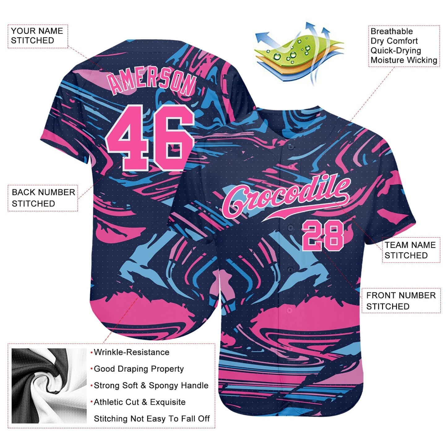 Custom 3D Pattern Design Sport Authentic Baseball Jersey baseball jersey product view 3