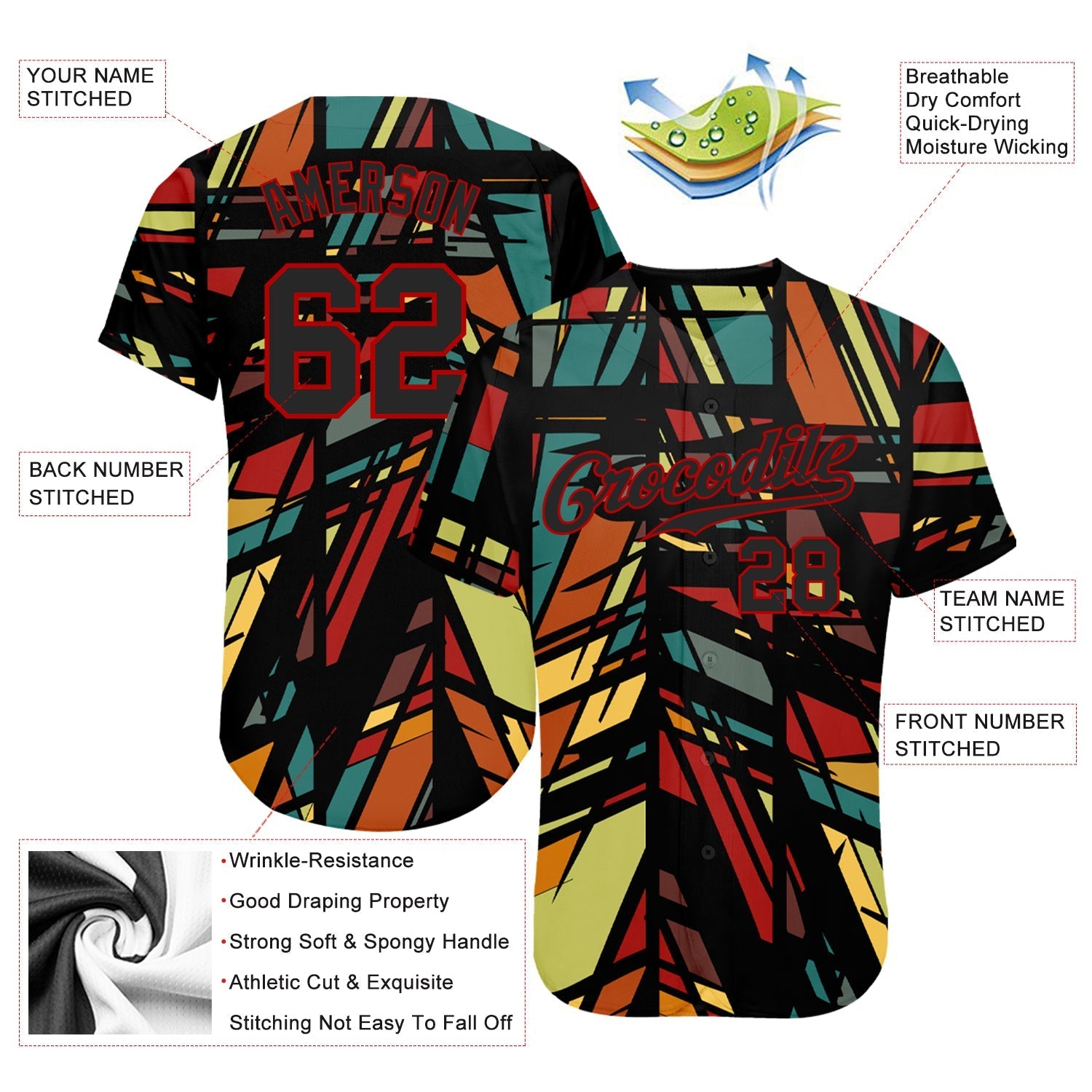 Custom 3D Pattern Design Lines Authentic Baseball Jersey baseball jersey product view 3