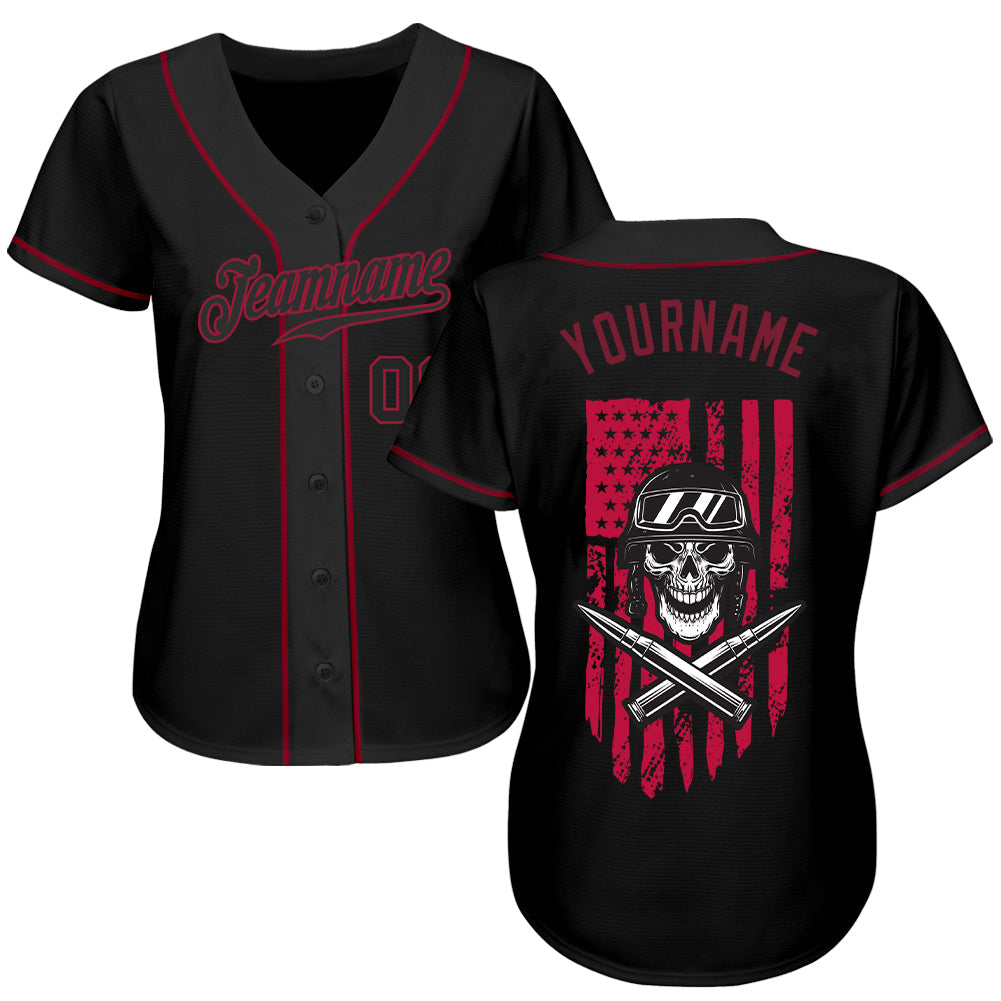 Custom 3D Pattern Design Soldier Skull On American Flag Authentic Baseball Jersey baseball jersey product view 2