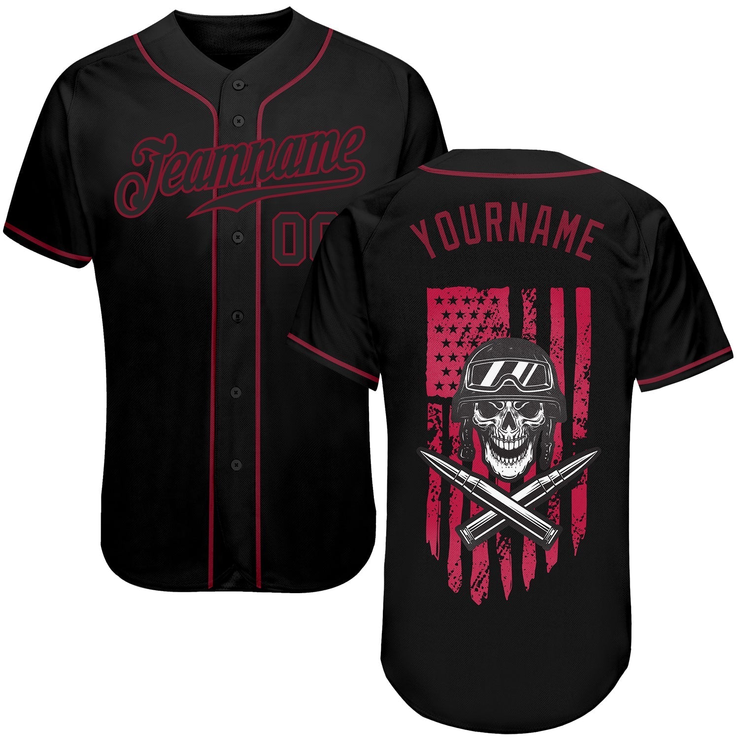 Custom 3D Pattern Design Soldier Skull On American Flag Authentic Baseball Jersey baseball jersey product view 1