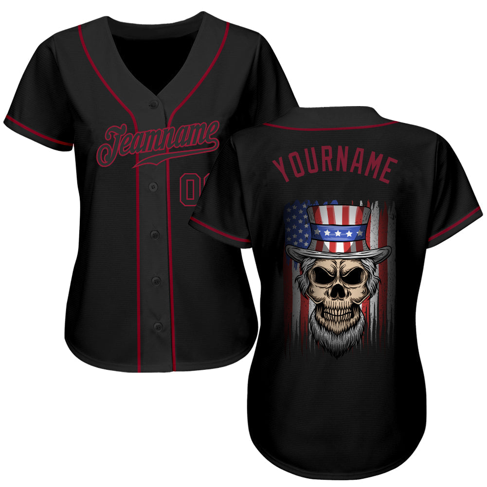 Custom 3D Pattern Design Skull Uncle Sam American Flag Authentic Baseball Jersey baseball jersey product view 2