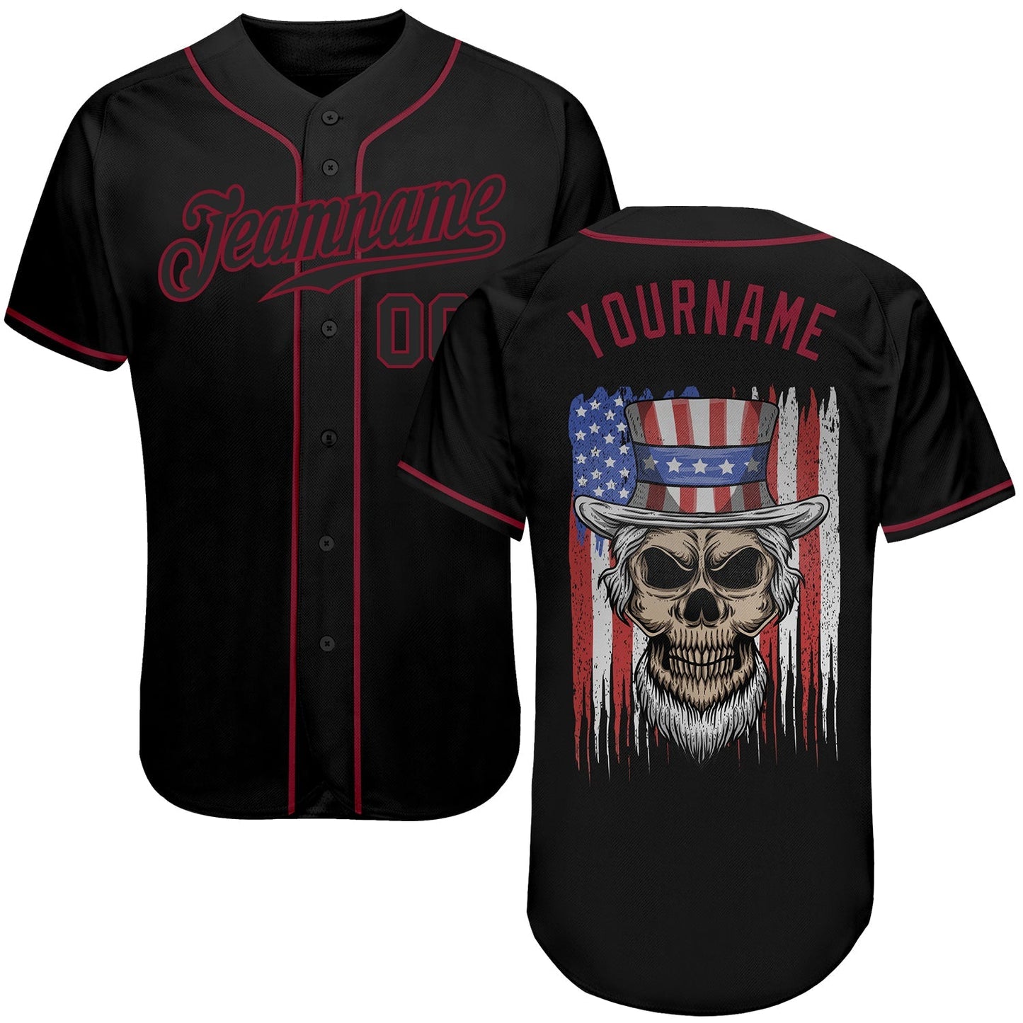 Custom 3D Pattern Design Skull Uncle Sam American Flag Authentic Baseball Jersey baseball jersey product view 1