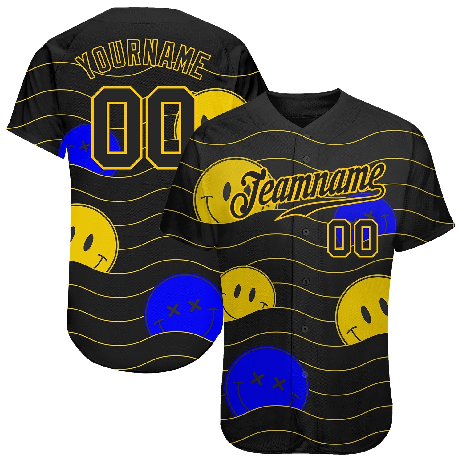 Custom 3D Pattern Design Smile Emoji Authentic Baseball Jersey baseball jersey product view 1