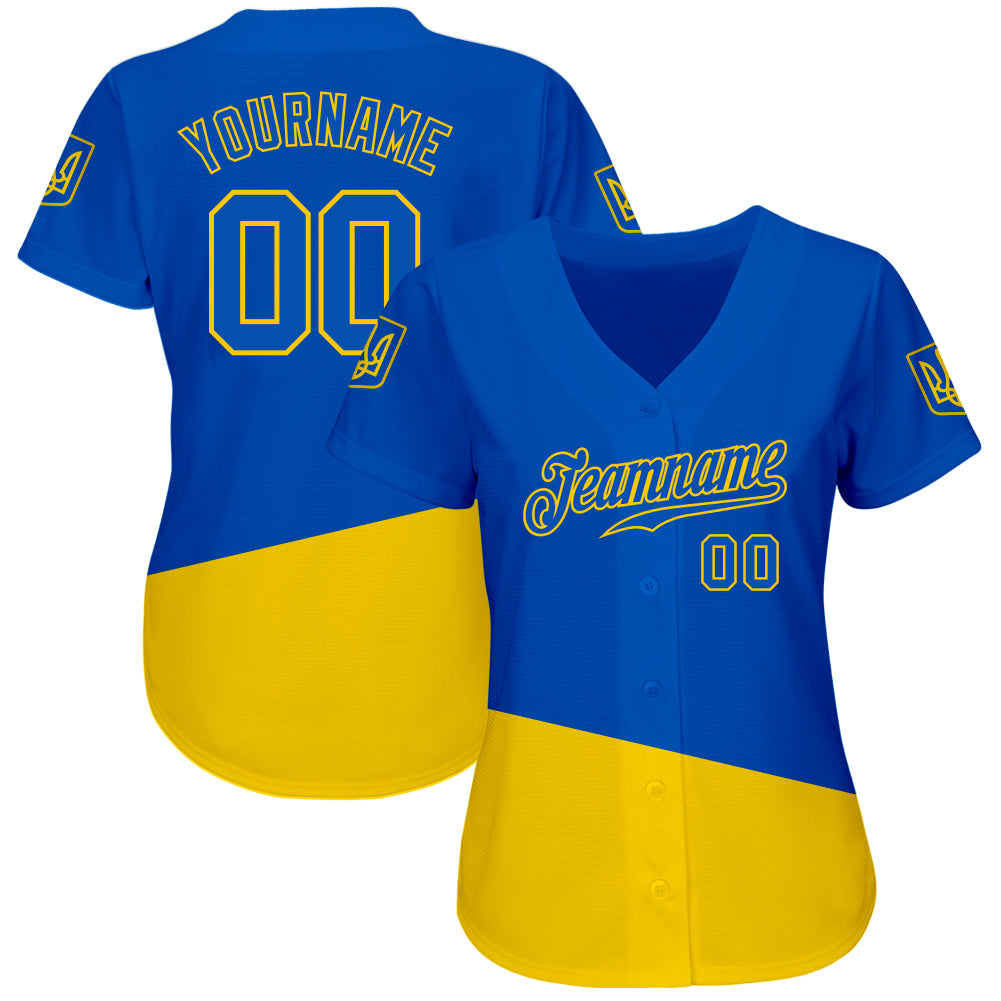 Custom 3D Pattern Design Ukrainian Flag And Coat Of Arms Of Ukraine Authentic Baseball Jersey baseball jersey product view 2