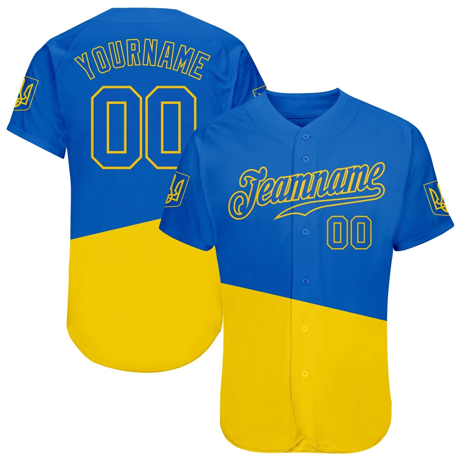 Custom 3D Pattern Design Ukrainian Flag And Coat Of Arms Of Ukraine Authentic Baseball Jersey baseball jersey product view 1