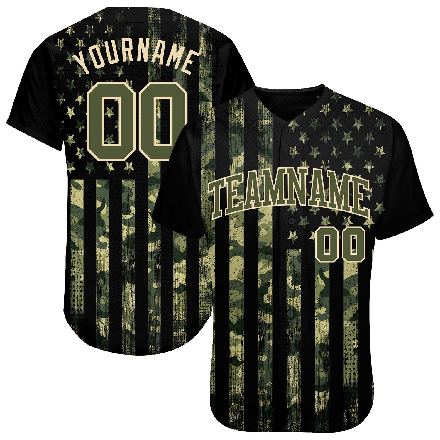 Custom Camo Olive-Cream 3D American Flag Authentic Salute To Service Baseball Jersey baseball jersey product view 1