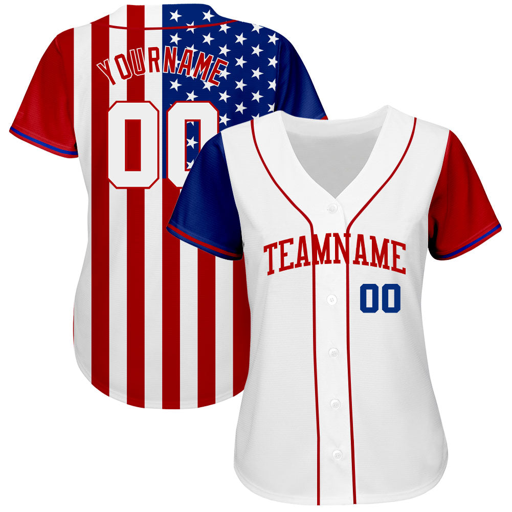 Custom White White-Red 3D American Flag Authentic Baseball Jersey baseball jersey product view 2